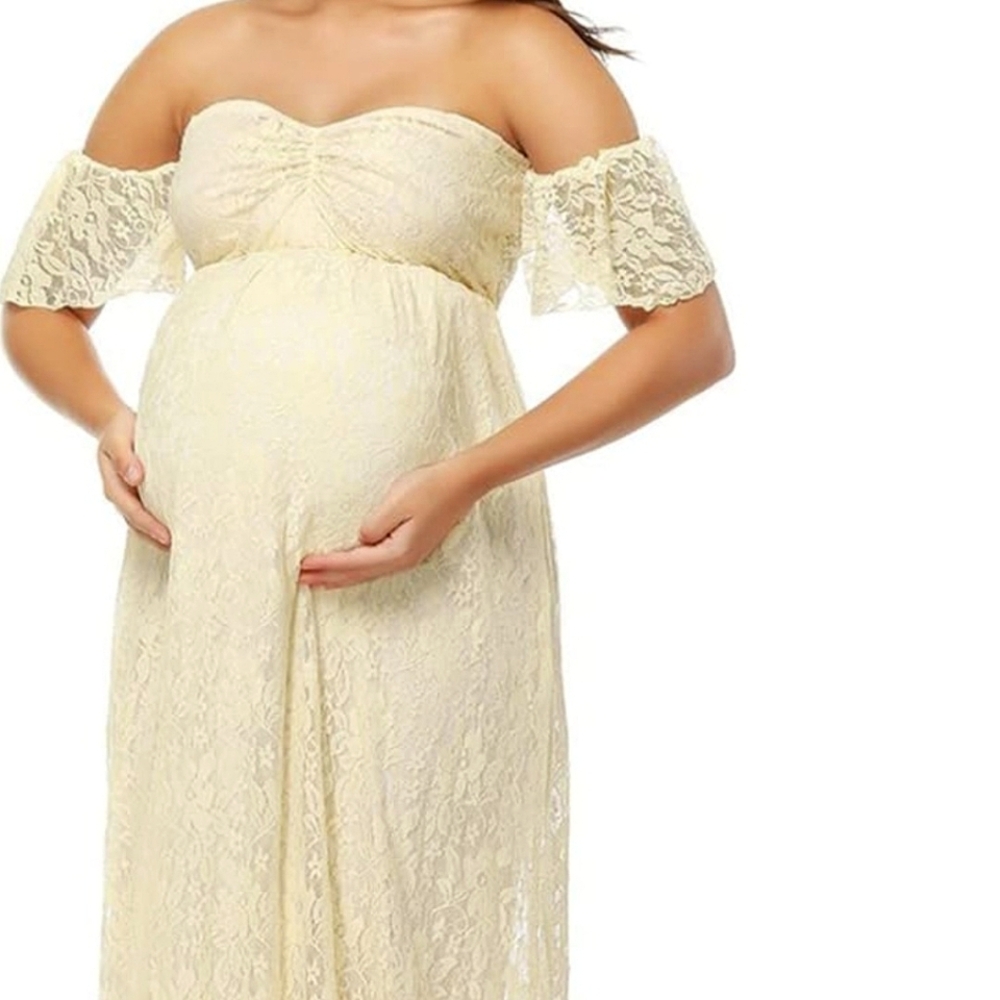 Off the Shoulder Maternity Photoshoot Lace Maxi Dress